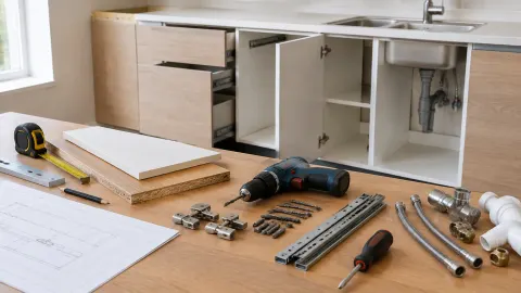 Peralatan dan komponen pemasangan kabinet dapur