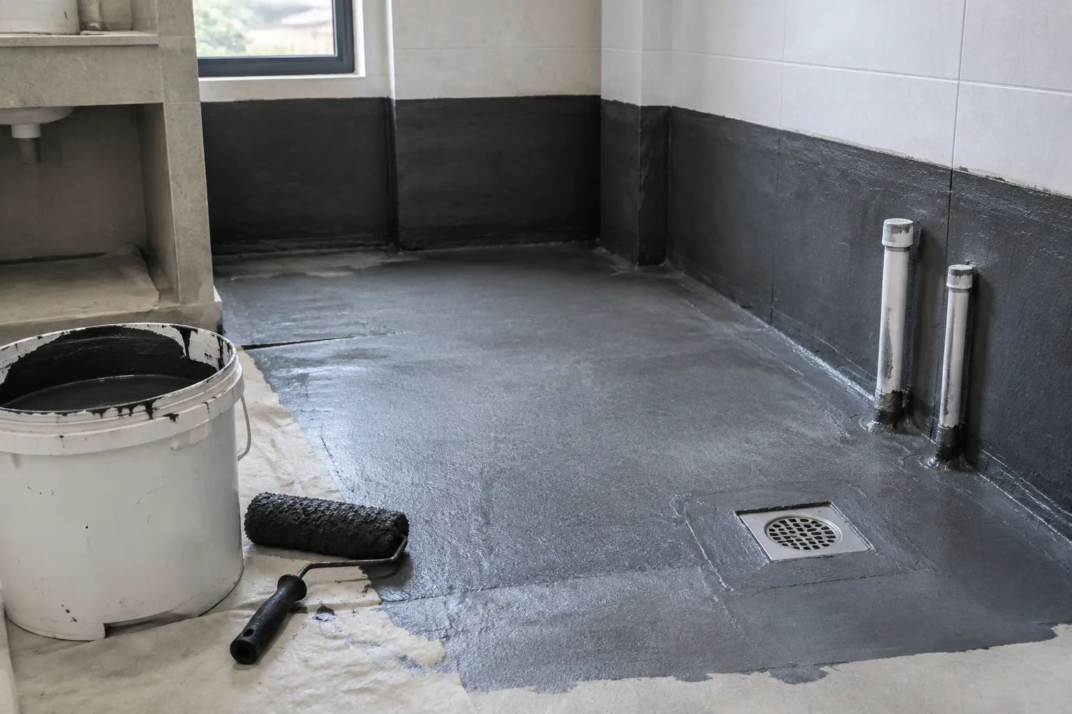 Lapisan waterproofing baru di sekitar saluran lantai