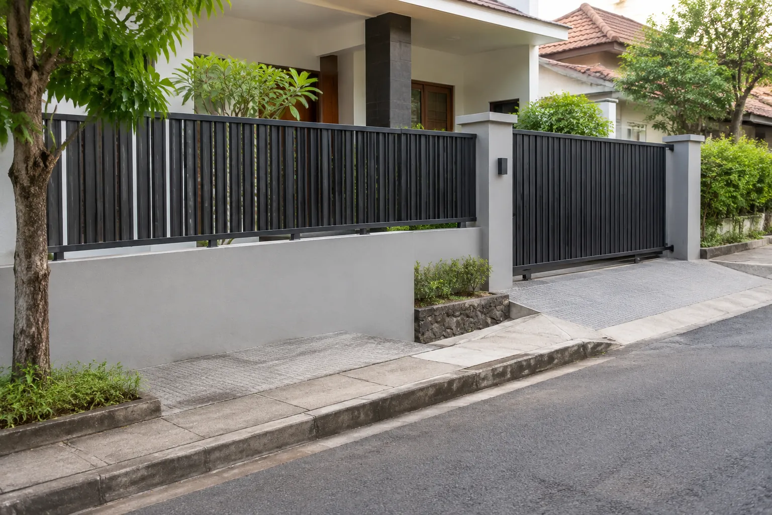 Pagar pada sisi jalan.