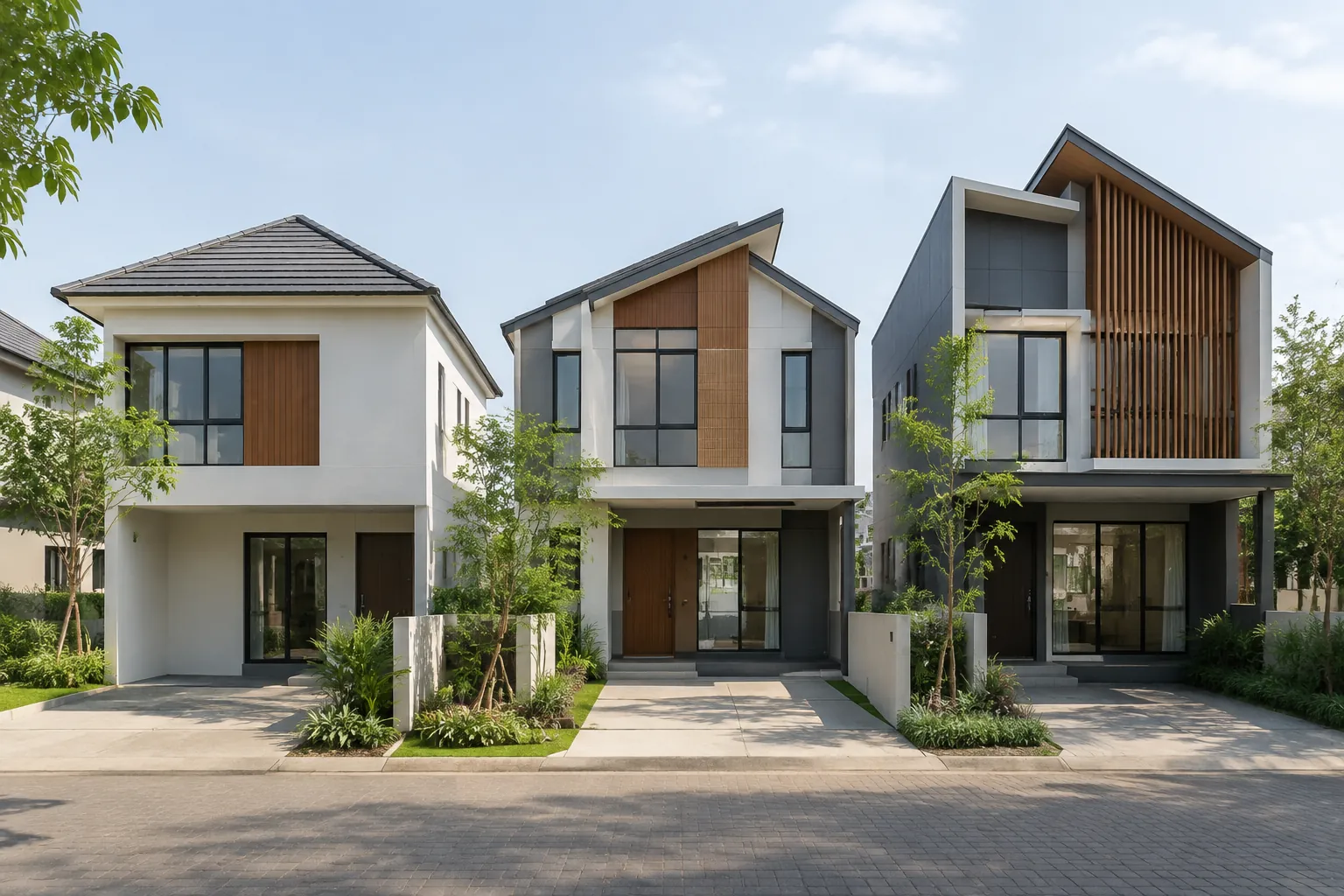 Tiga rumah berbeda digabung sebagai satu perbandingan visual.