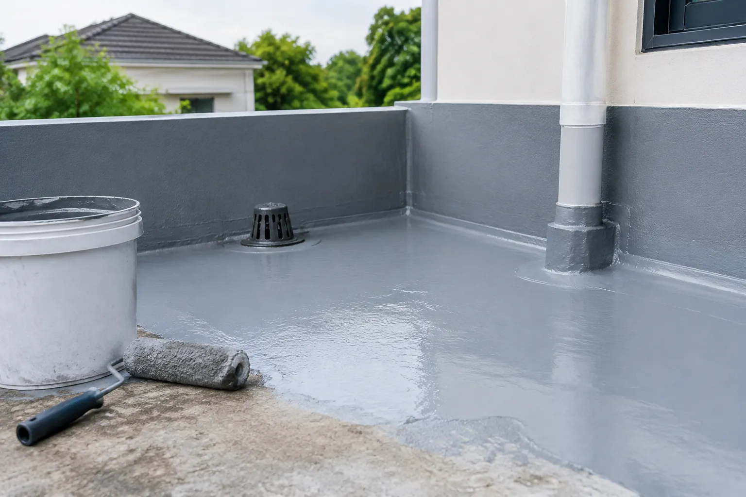 Lapisan waterproofing baru di teras.