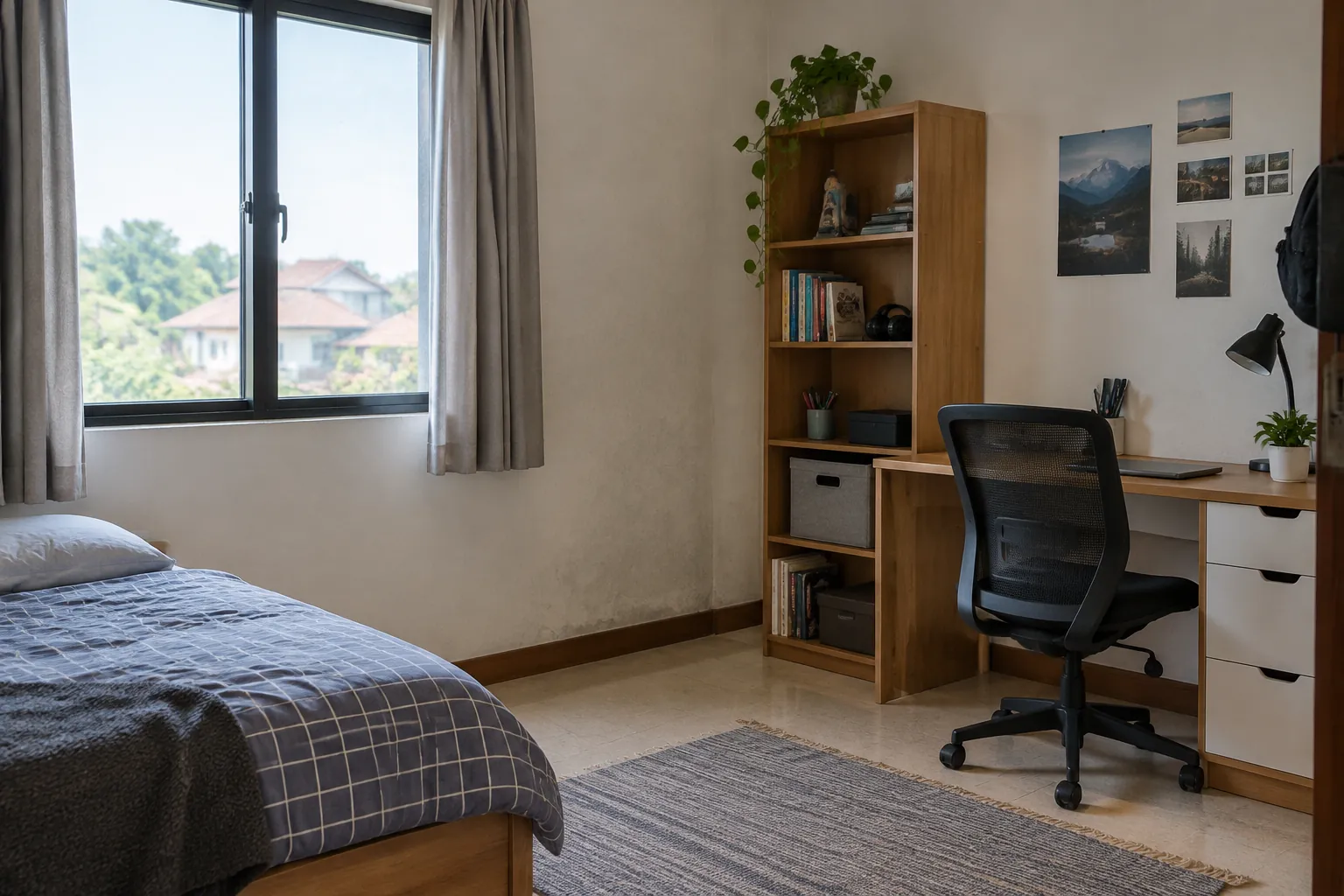 Jendela dan sudut kerja dalam kamar remaja