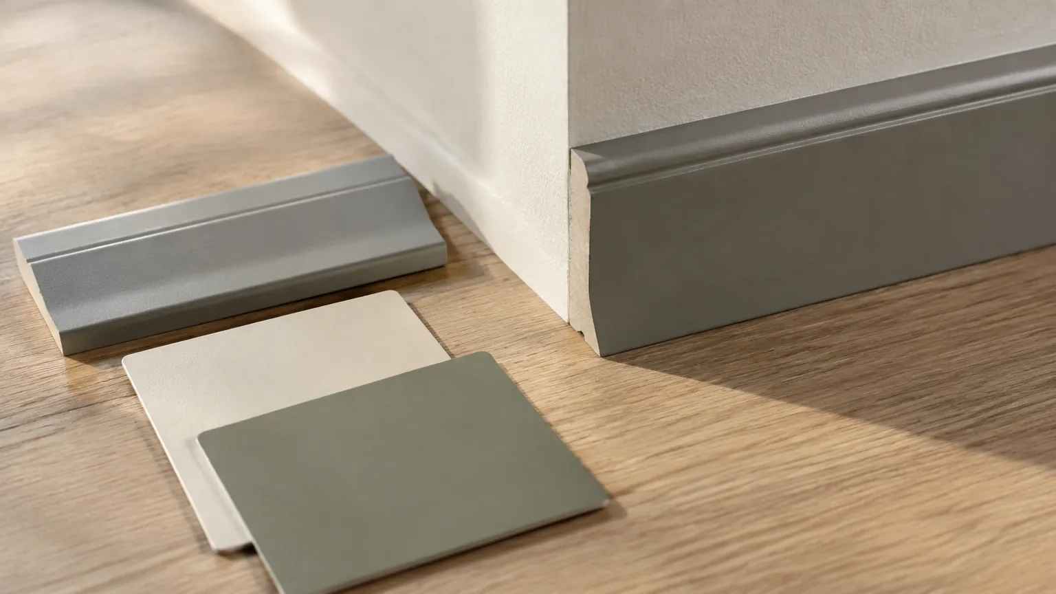 Pilihan warna trim dan sampel bahan di dekat pintu