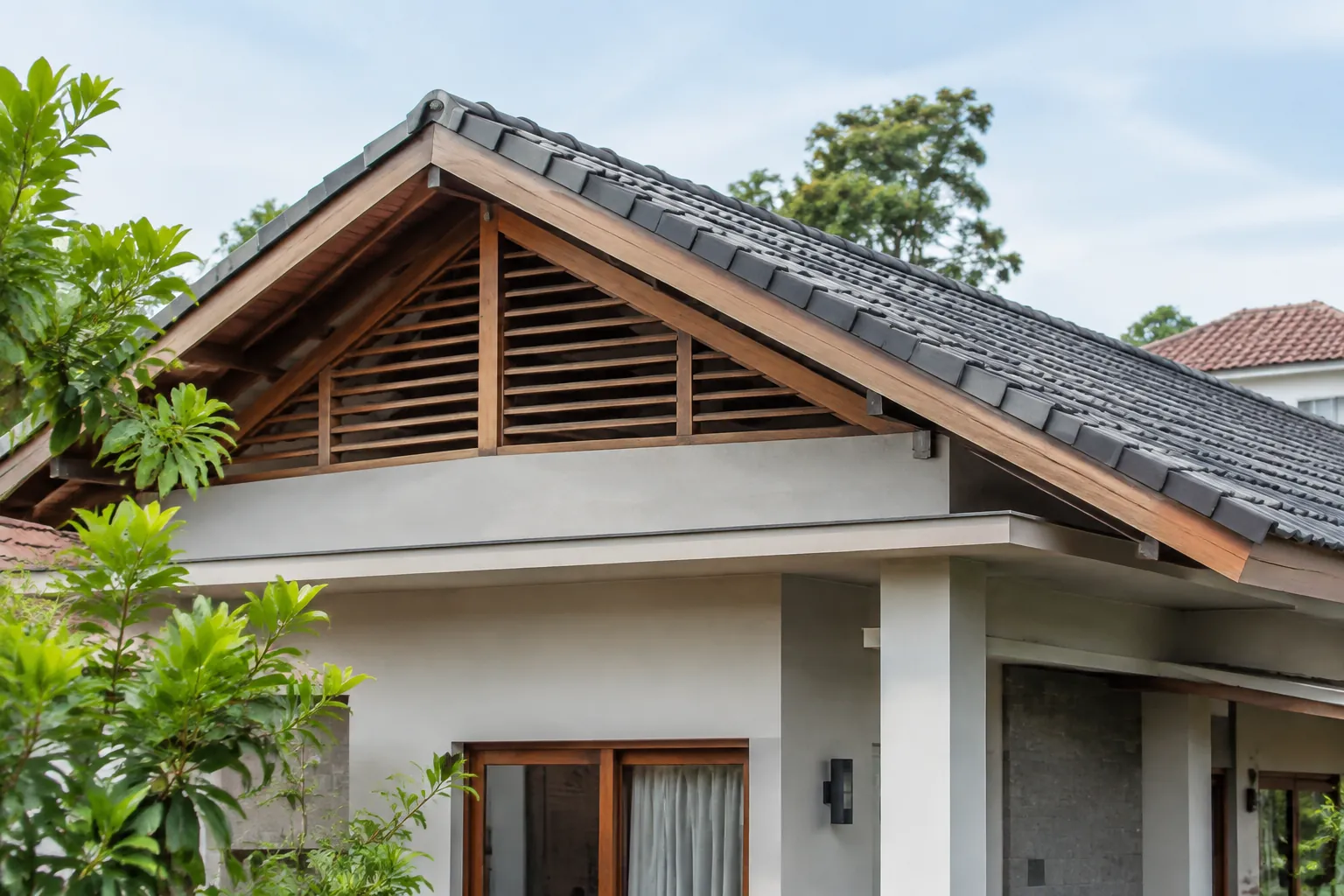 Kisi ventilasi berada di bawah puncak atap rumah