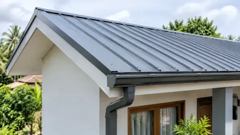 Atap logam miring pada rumah di iklim tropis