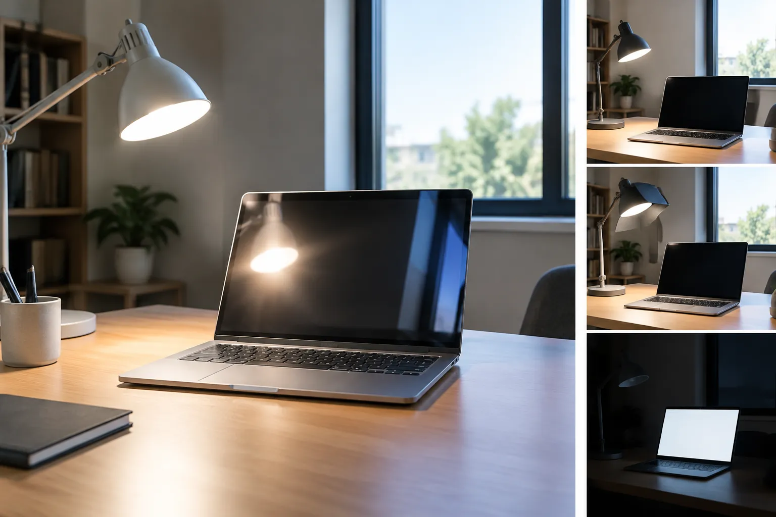 Perbandingan posisi lampu meja dan layar laptop