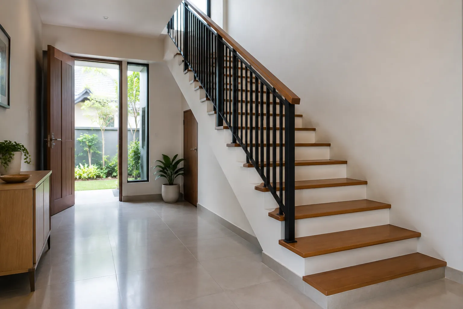 Tangga yang terpasang pada interior rumah.