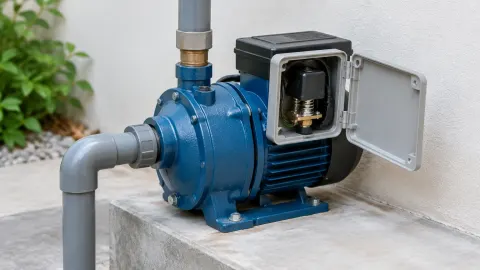 Pompa air dengan kotak kontrol terbuka