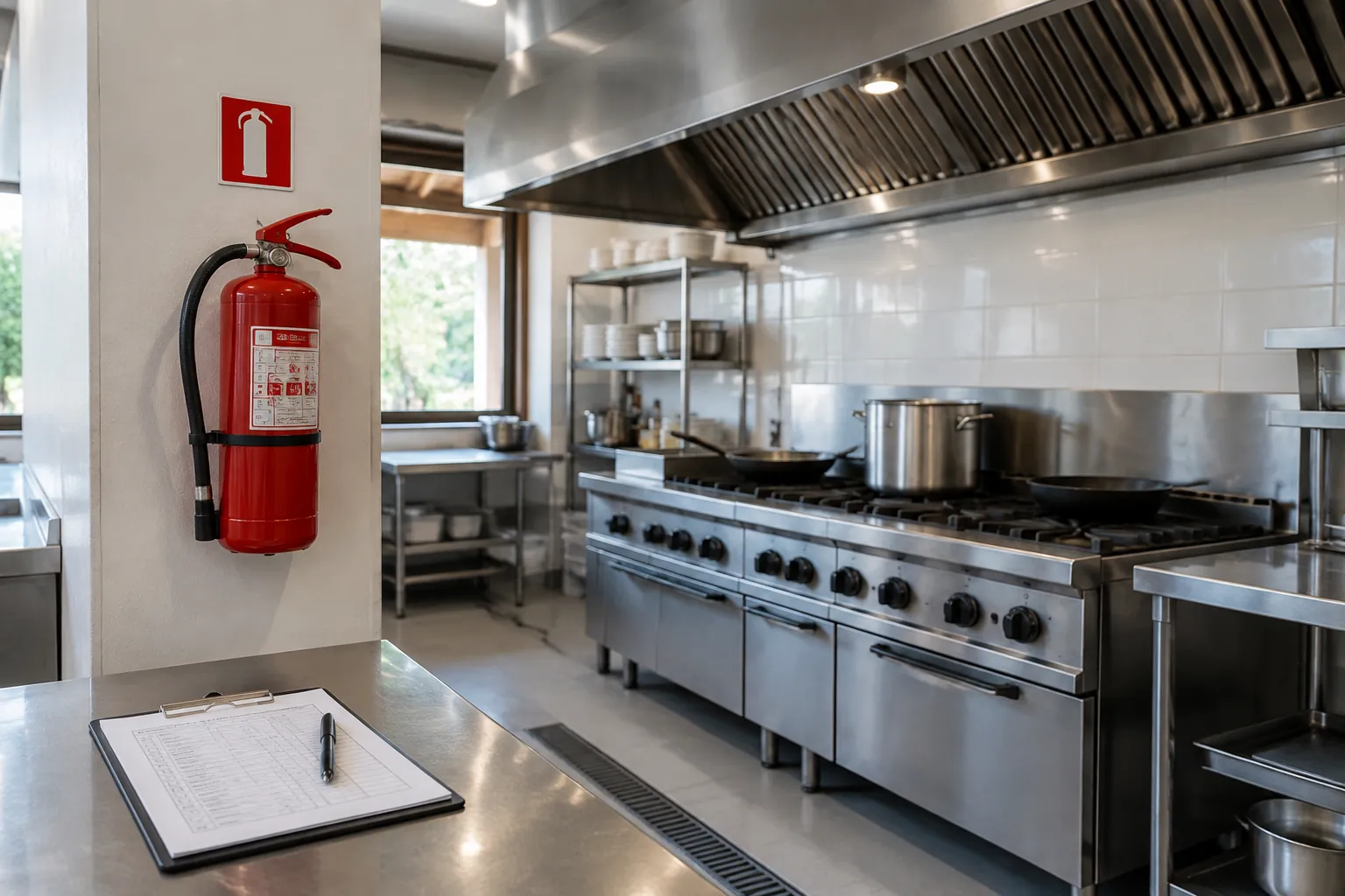 Dapur komersial dengan kompor dan pengisap asap