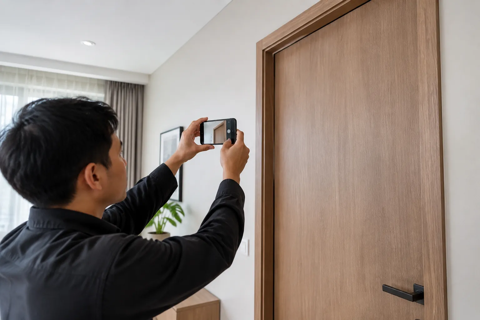 Orang memotret pintu tertutup.