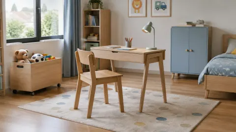 Meja dan kursi lepas pada kamar anak