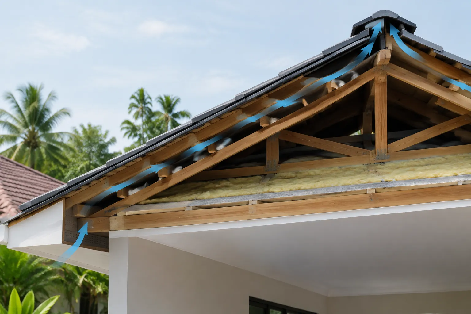 Panah biru pada potongan atap.