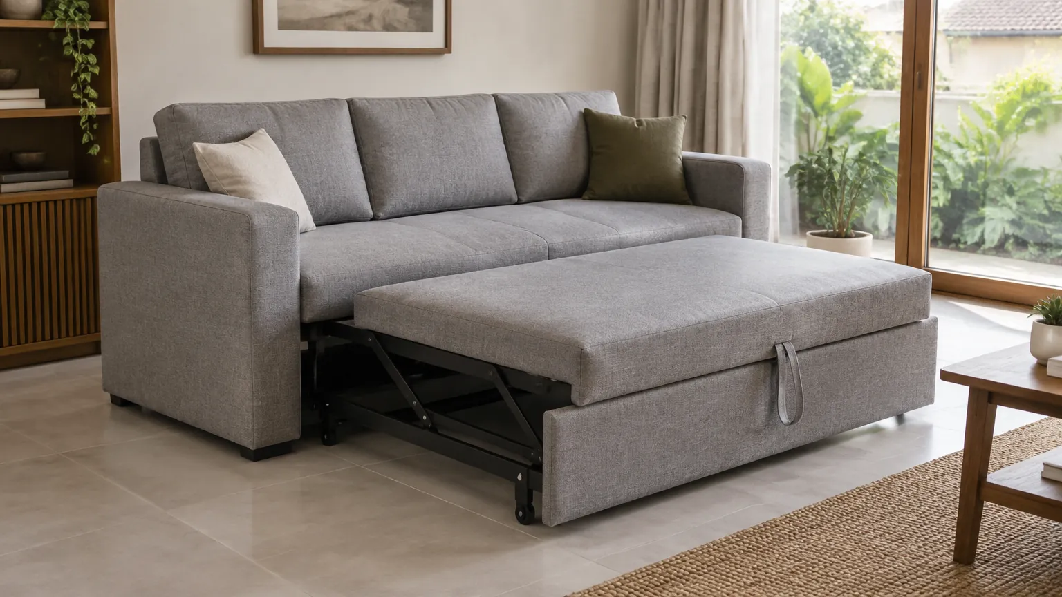 Sofa yang dapat dibuka menjadi tempat tidur di ruang tamu