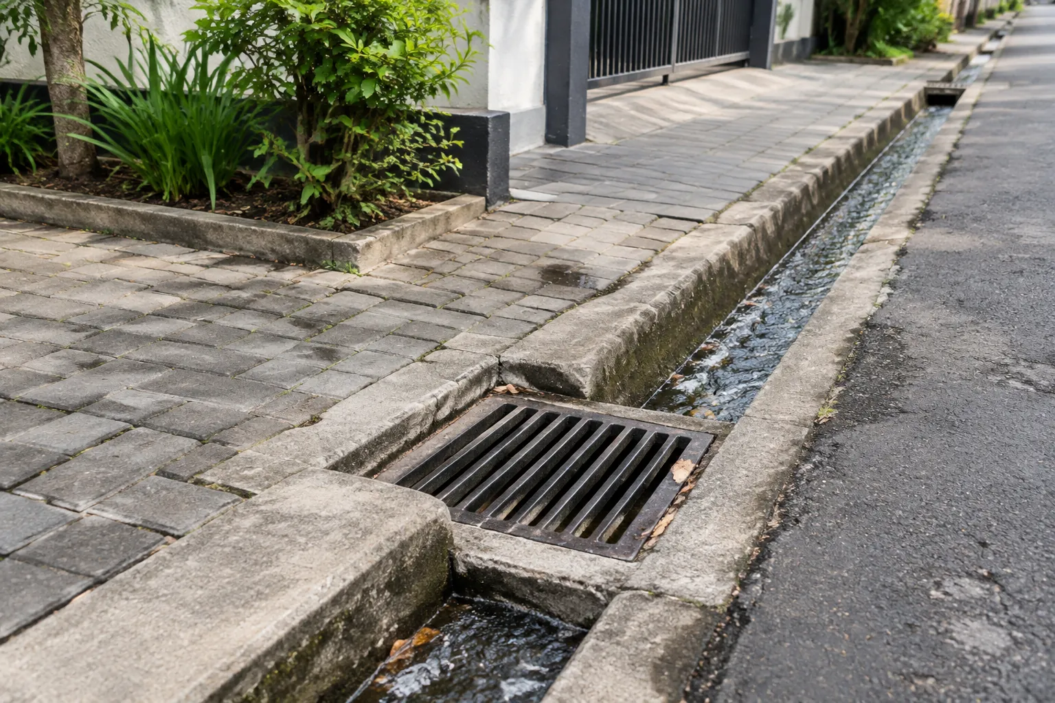 Kisi drainase dan alur saluran di tepi jalan