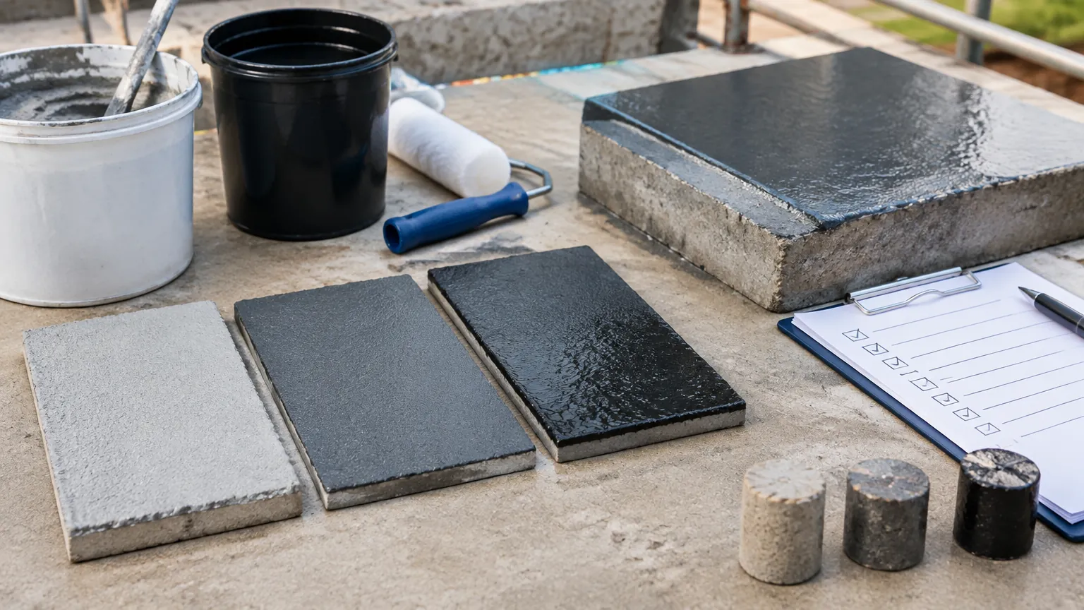 Sampel waterproofing dan lapisan lantai pada area basah