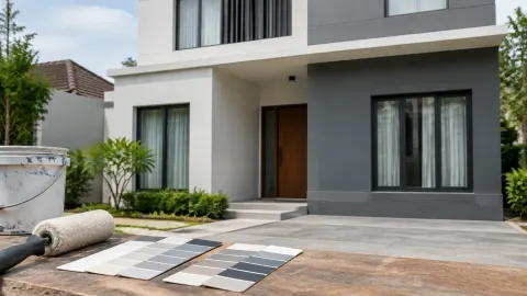 Contoh warna fasad di depan dinding luar rumah
