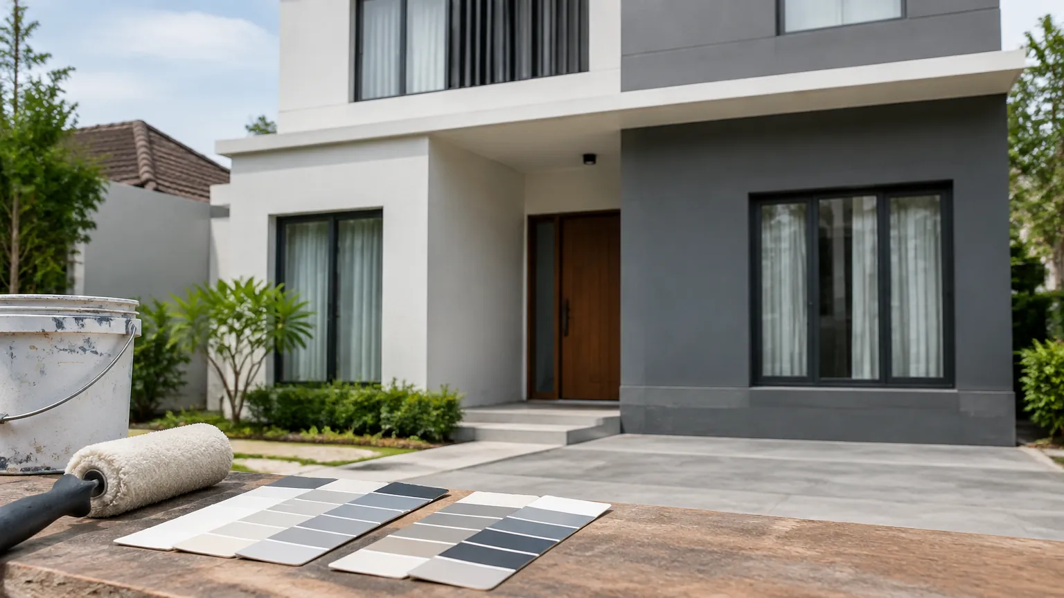 Contoh warna fasad di depan dinding luar rumah