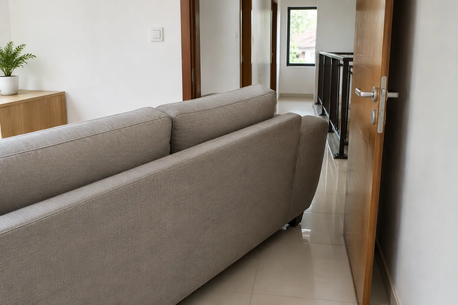 Sofa besar berada dekat jalur pintu ruang keluarga