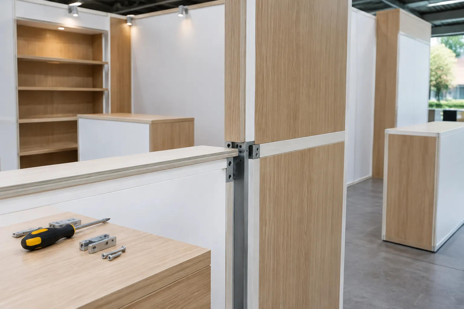 Sambungan dan rangka booth pameran yang dibongkar