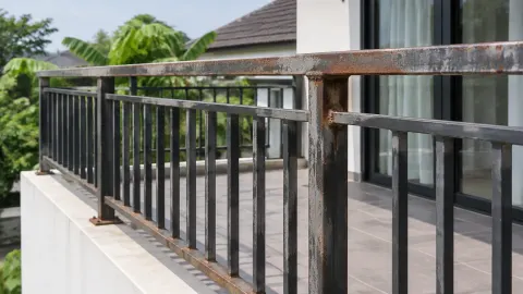 Railing logam luar memperlihatkan bercak karat