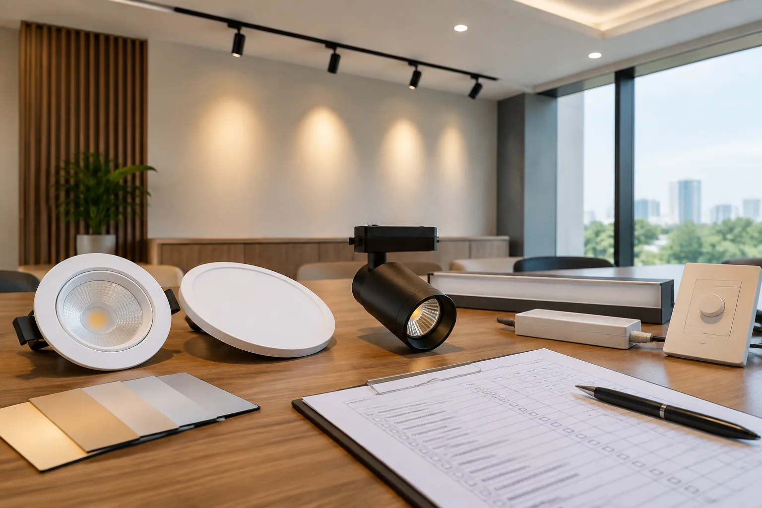 Contoh downlight dan lampu sorot di depan ruang berlampu