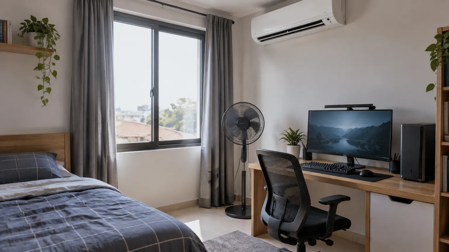 Kamar remaja dengan kipas dan pendingin udara