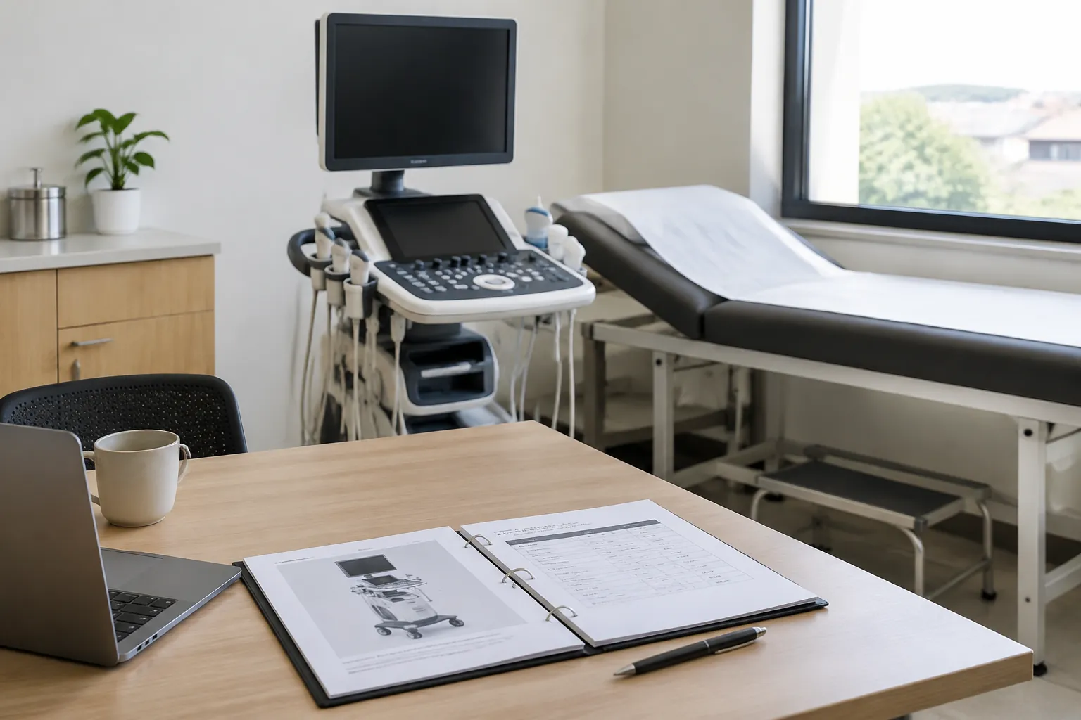Alat pemeriksaan dan meja tindakan pada ruang klinik