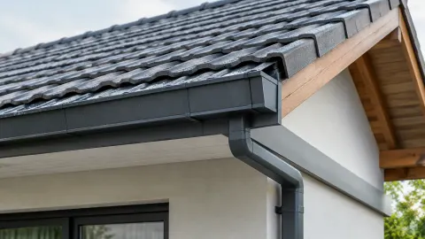 Atap miring dengan talang pada rumah tropis