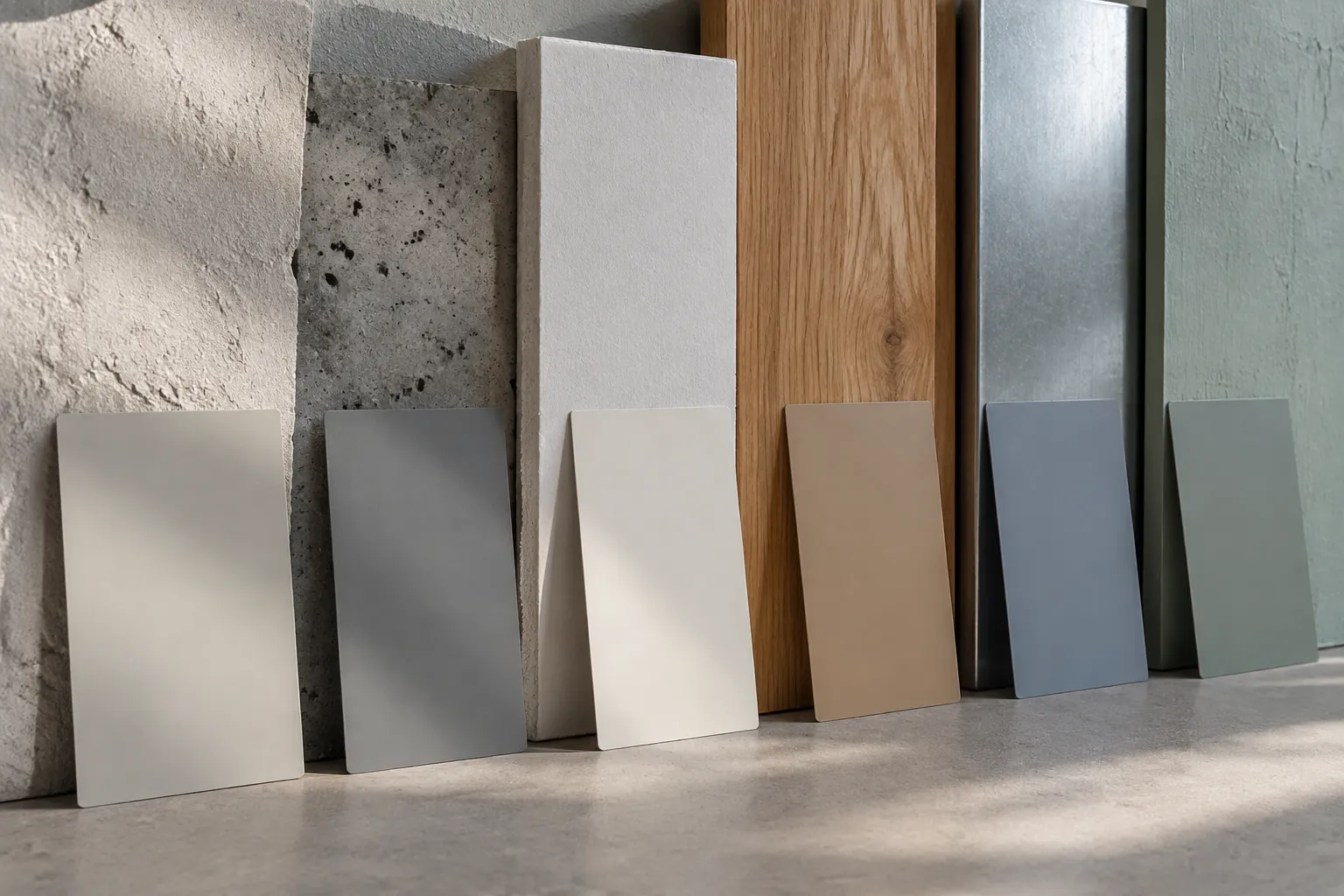 Papan sampel warna primer disandarkan pada dinding