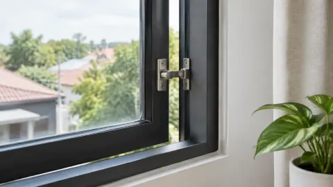 Perangkat kunci tambahan pada bingkai jendela aluminium