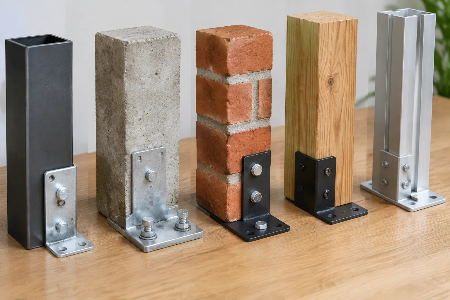 Contoh bracket pada tiang baja, beton, bata, dan kayu