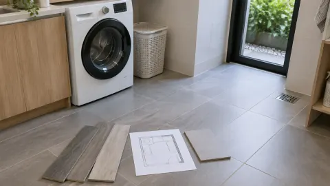 Sampel lantai di dekat mesin cuci dan pintu