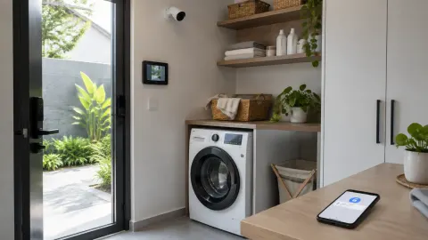 Ruang cuci dengan kamera kecil dan perangkat kontrol