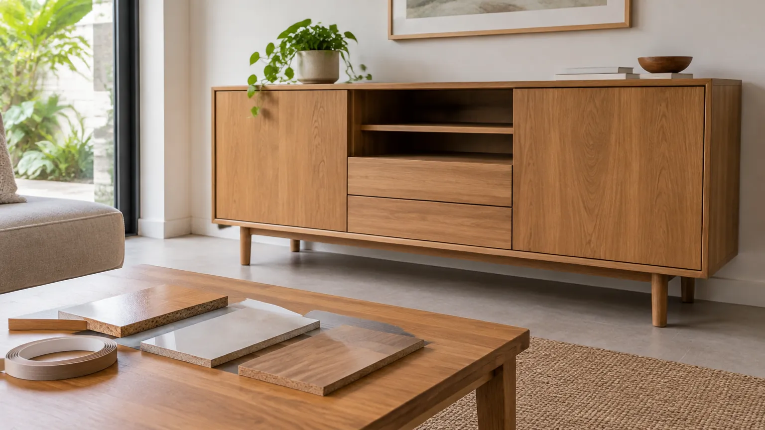 Kabinet kayu dan sampel bahan furnitur