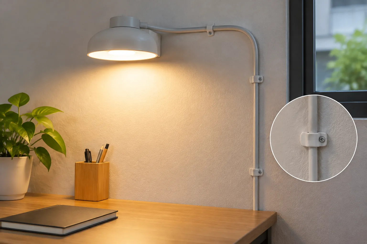 Lampu dinding dengan sambungan kabel yang dapat diakses