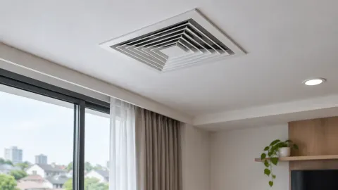 Kisi ventilasi pada plafon ruang dekat jendela
