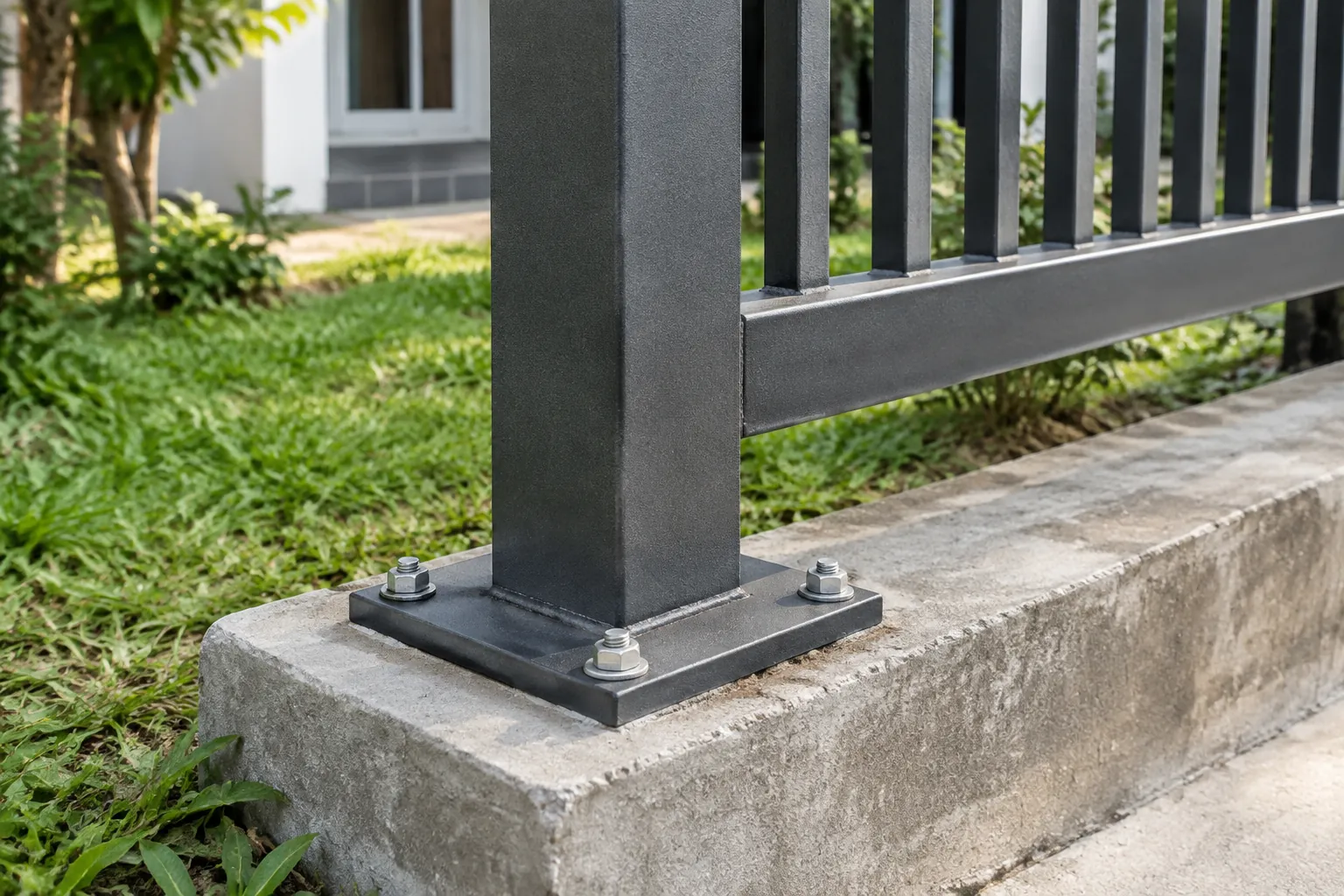 Sambungan dasar tiang logam pada beton pagar