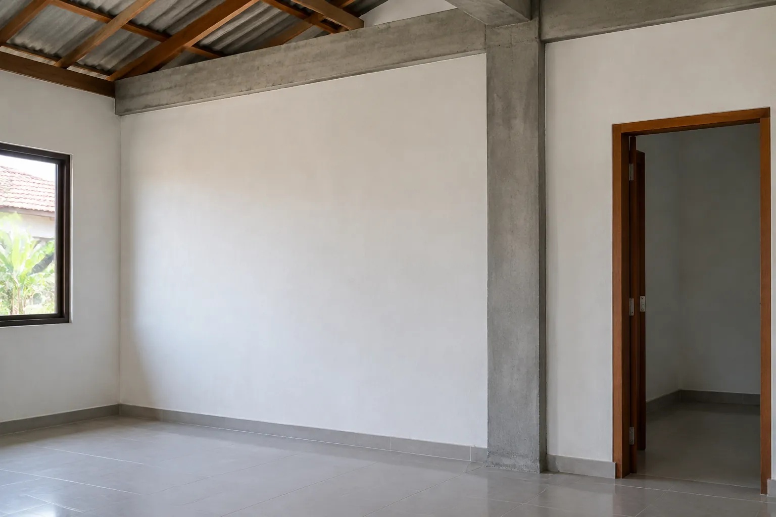 Kolom beton dan dinding interior di ruang rumah