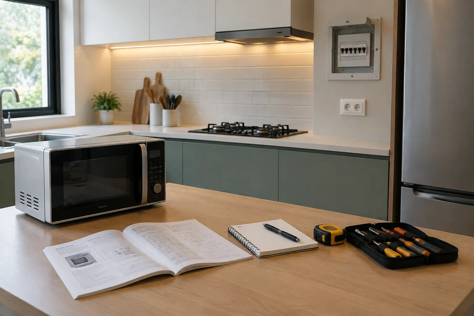Buku petunjuk dan microwave.