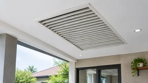 Panel ventilasi pada plafon di dekat jendela
