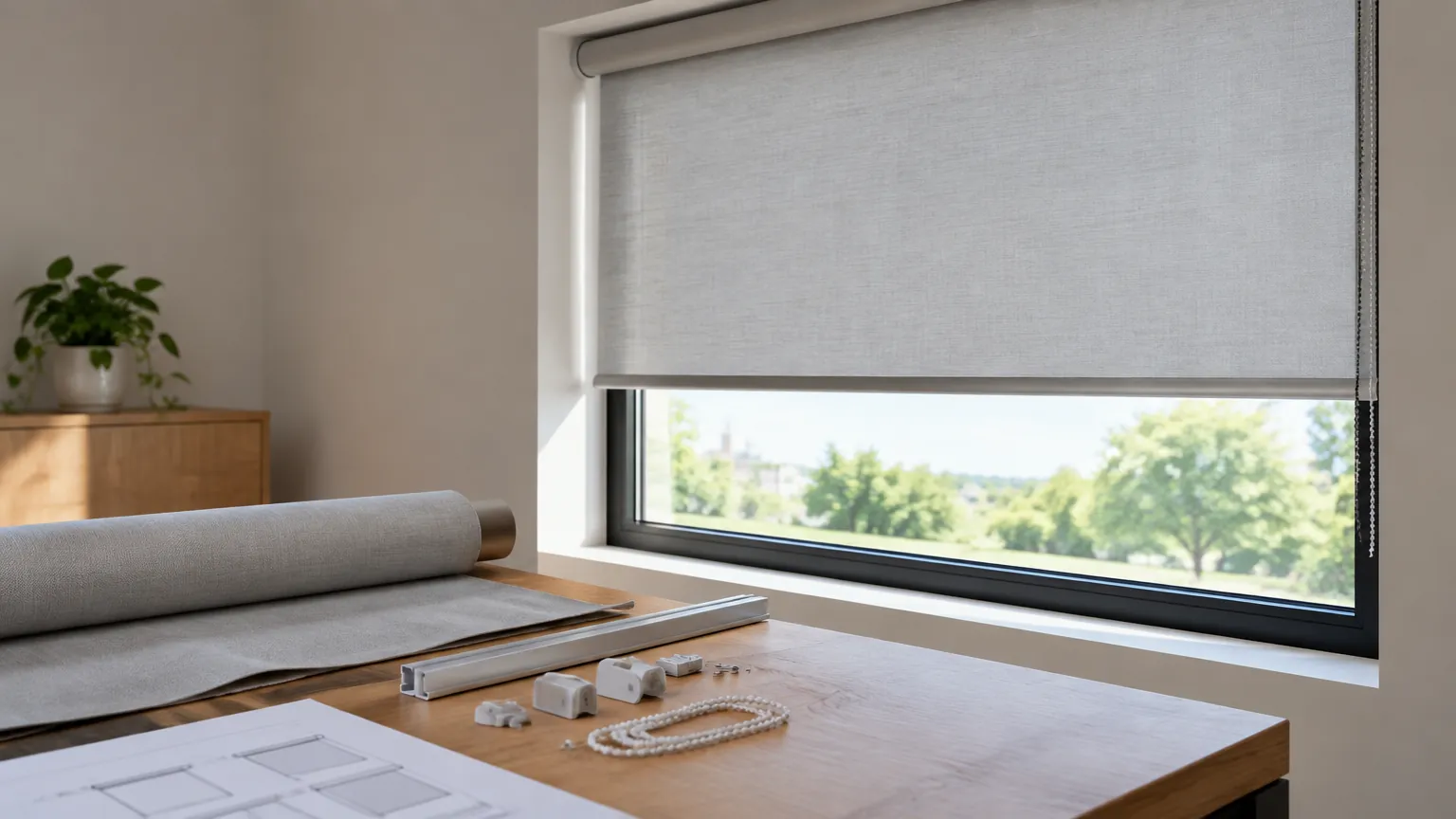Shading gulung kain di jendela kamar