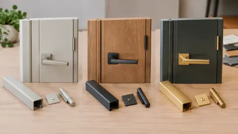 Contoh trim pintu dan gagang dalam beberapa warna logam