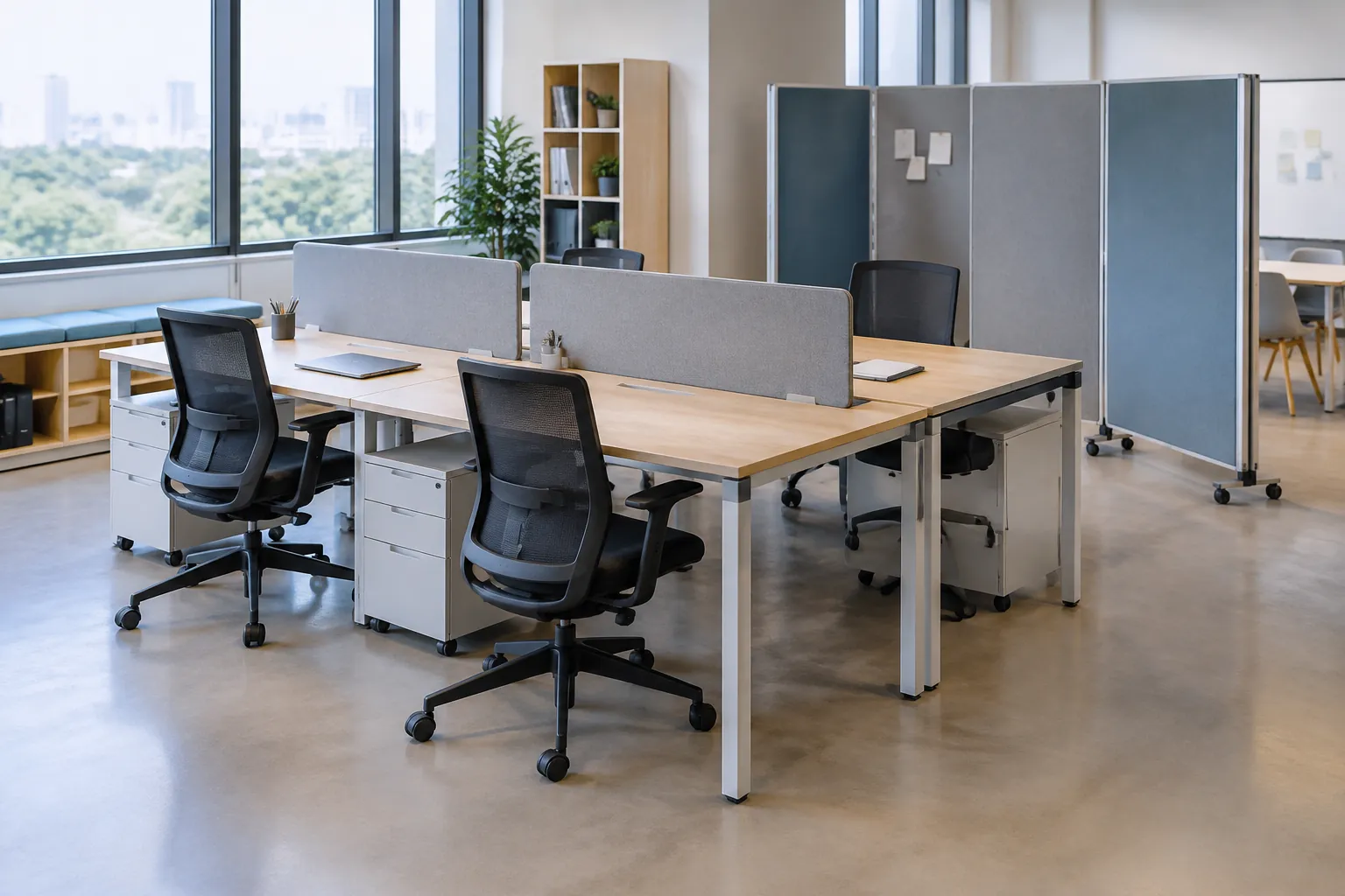 Meja kantor modular dan sekat bergerak