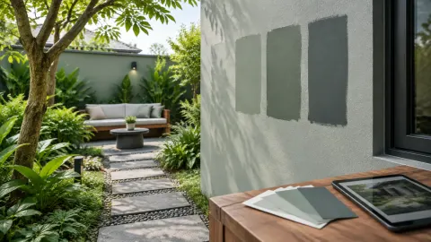 Sampel warna dinding di samping jalur taman