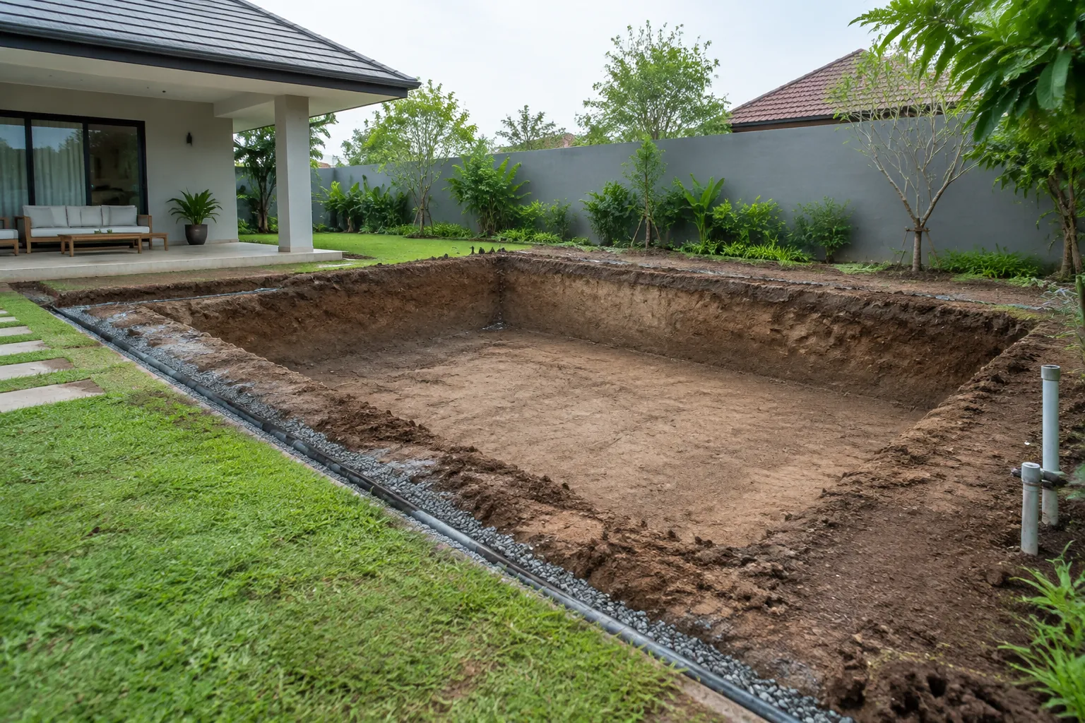 Lahan rumah digali sebelum pembangunan kolam renang