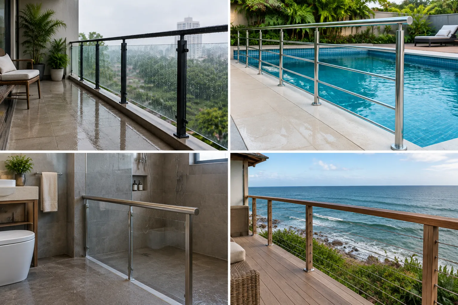 Contoh pagar pada balkon, kolam, kamar mandi dan tepi pantai