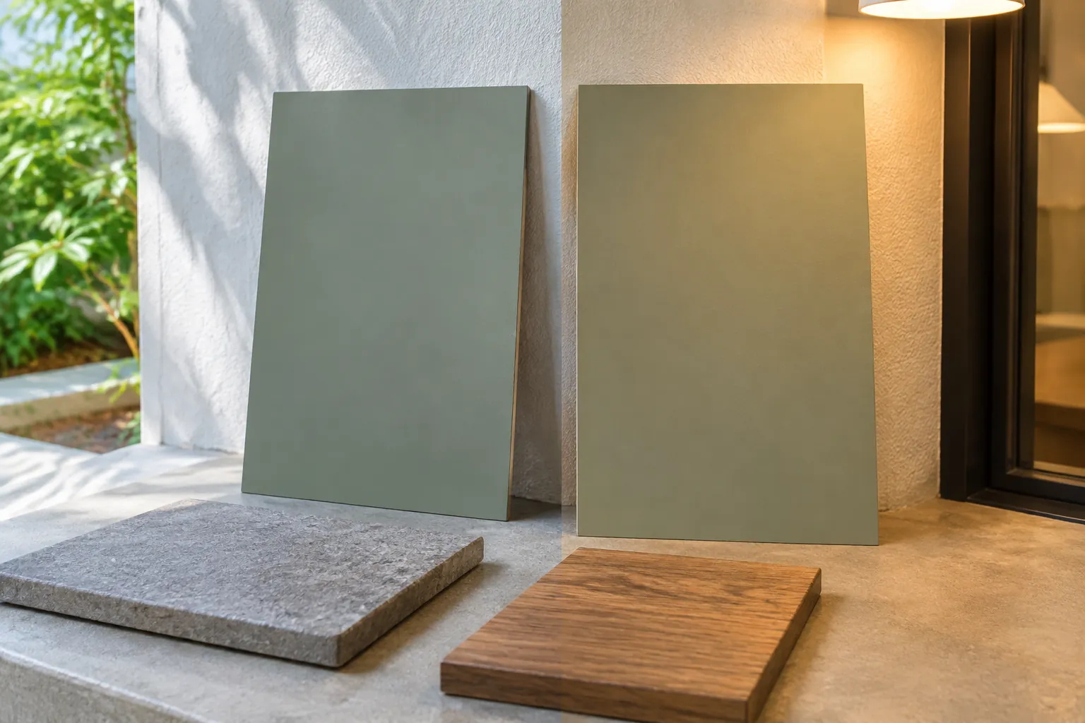 Papan contoh warna cat pada sisi bukaan yang terkena cahaya