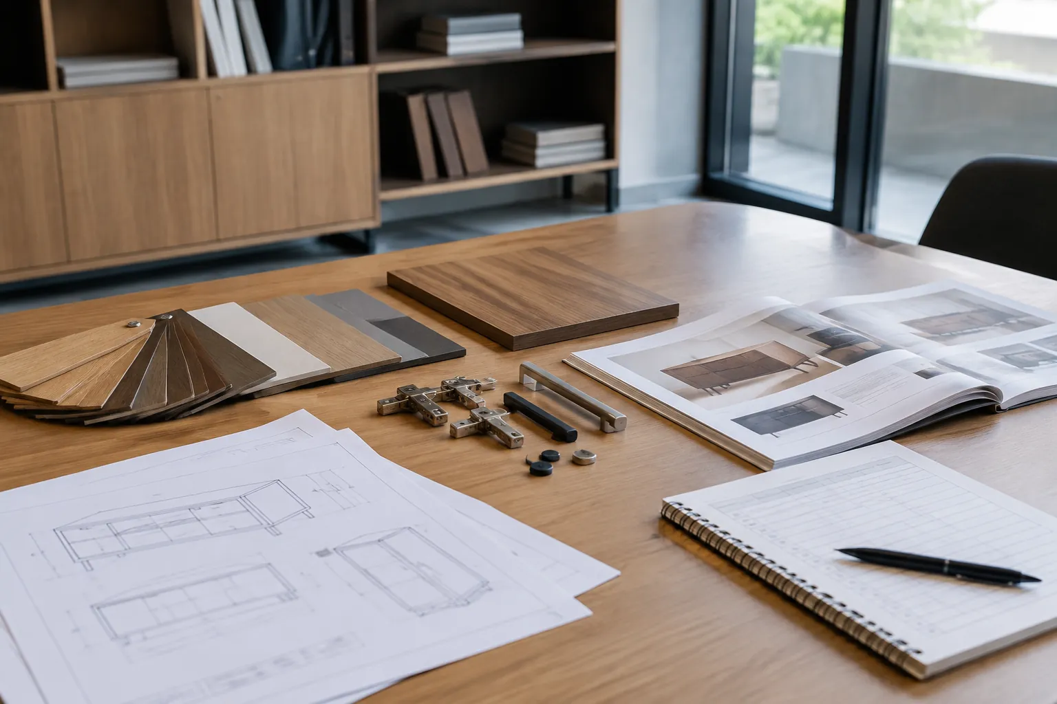 Gambar furnitur dan perangkat pemasangan di atas meja