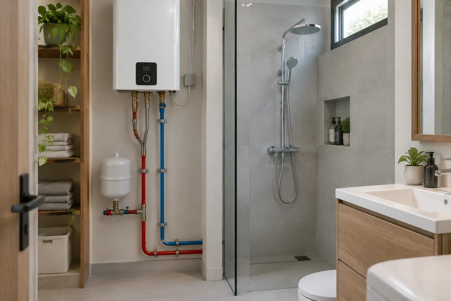 Pemanas air dekat area shower