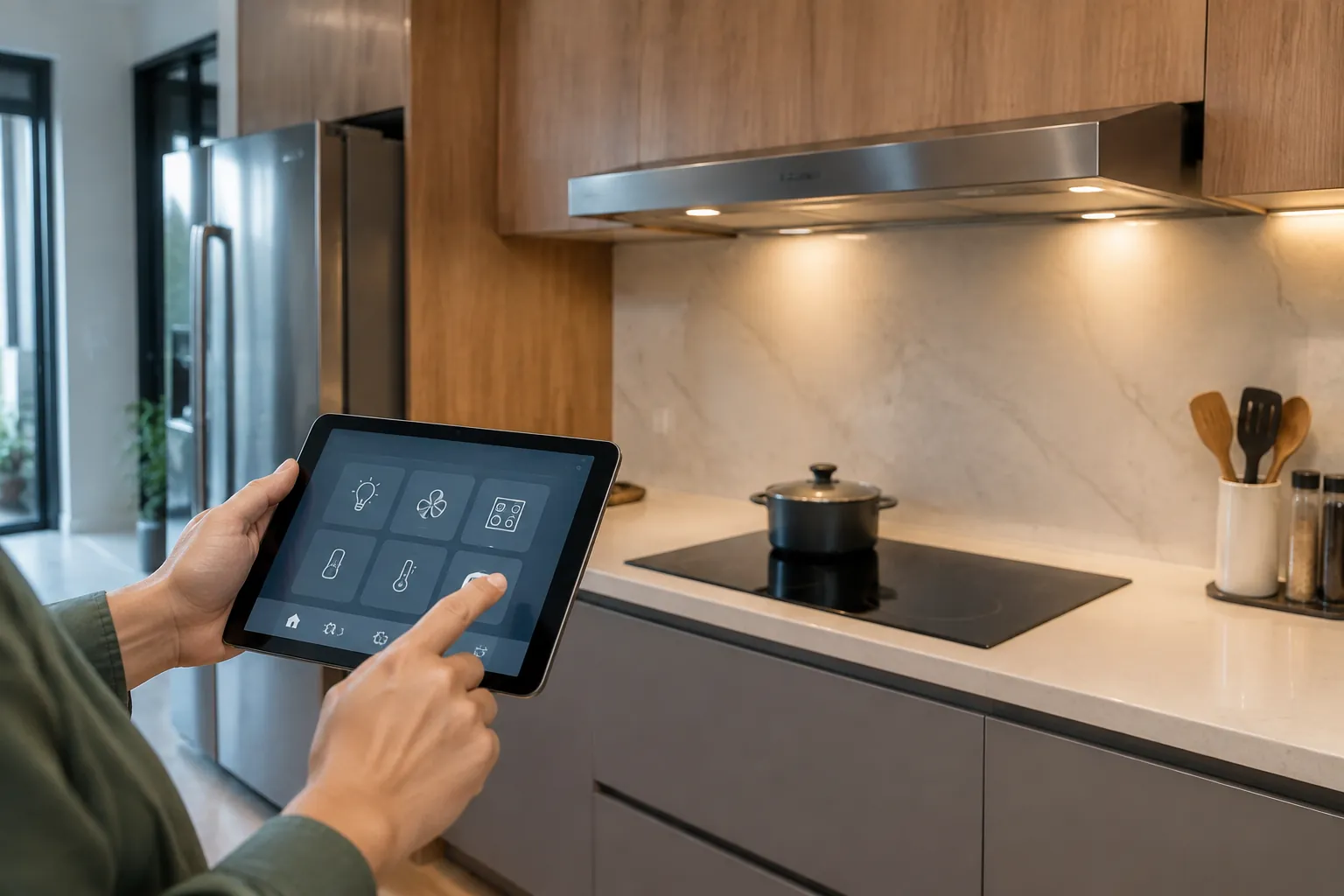 Tablet menampilkan ikon kendali.